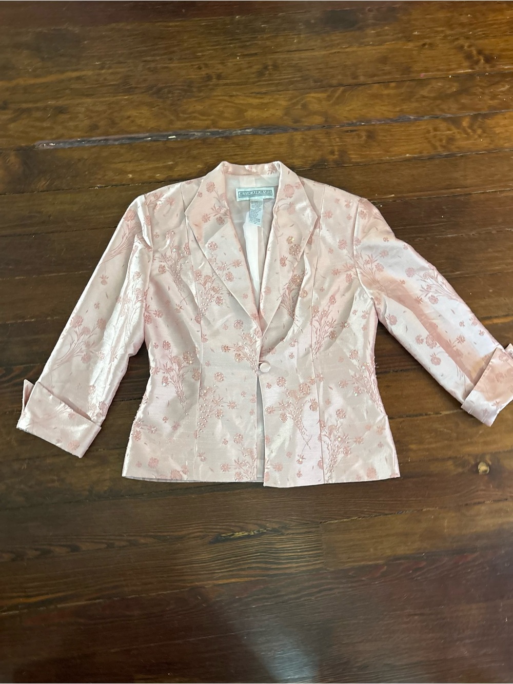 Vintage Jessica Howard pale pink floral satin beaded blazer size 8